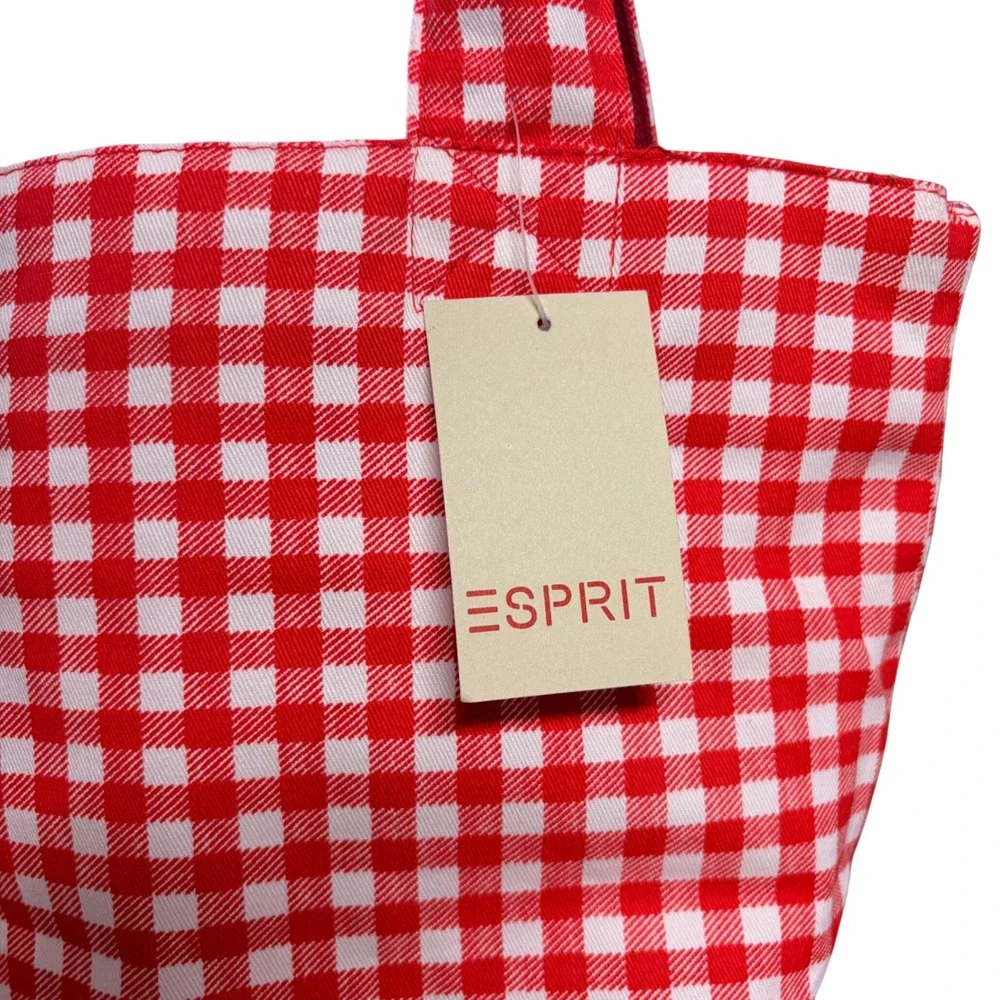 Deadstock Vintage ESPRIT Red Gingham Canvas Zip Tote Bag NWT 90s Y2K Preppy